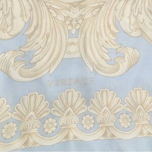VERSACE Luxury 100% Silk Scarf Powder Blue & Cream NEW w/Tags in Box NWT